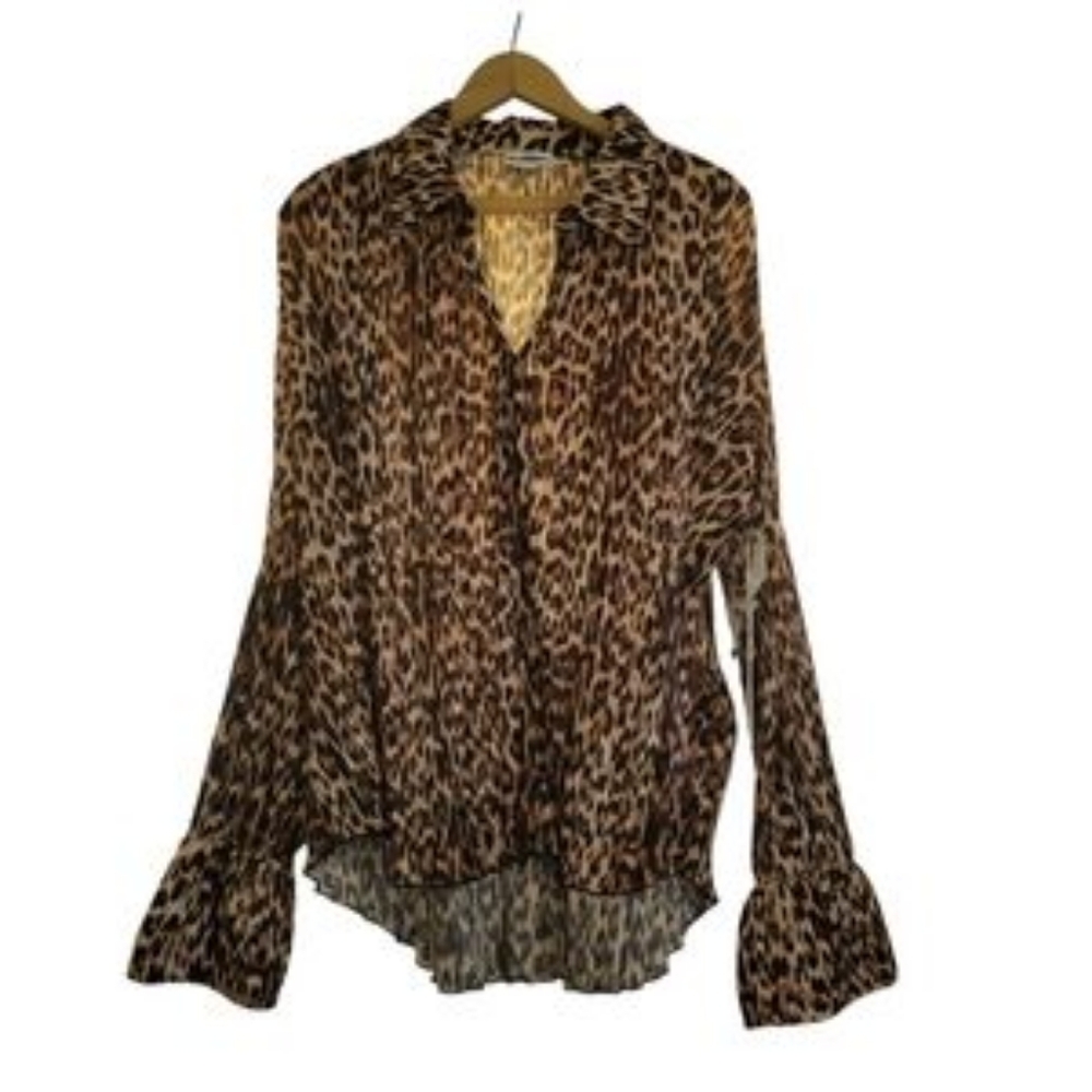 Good American Brown and Black Leopard Print Blouse
